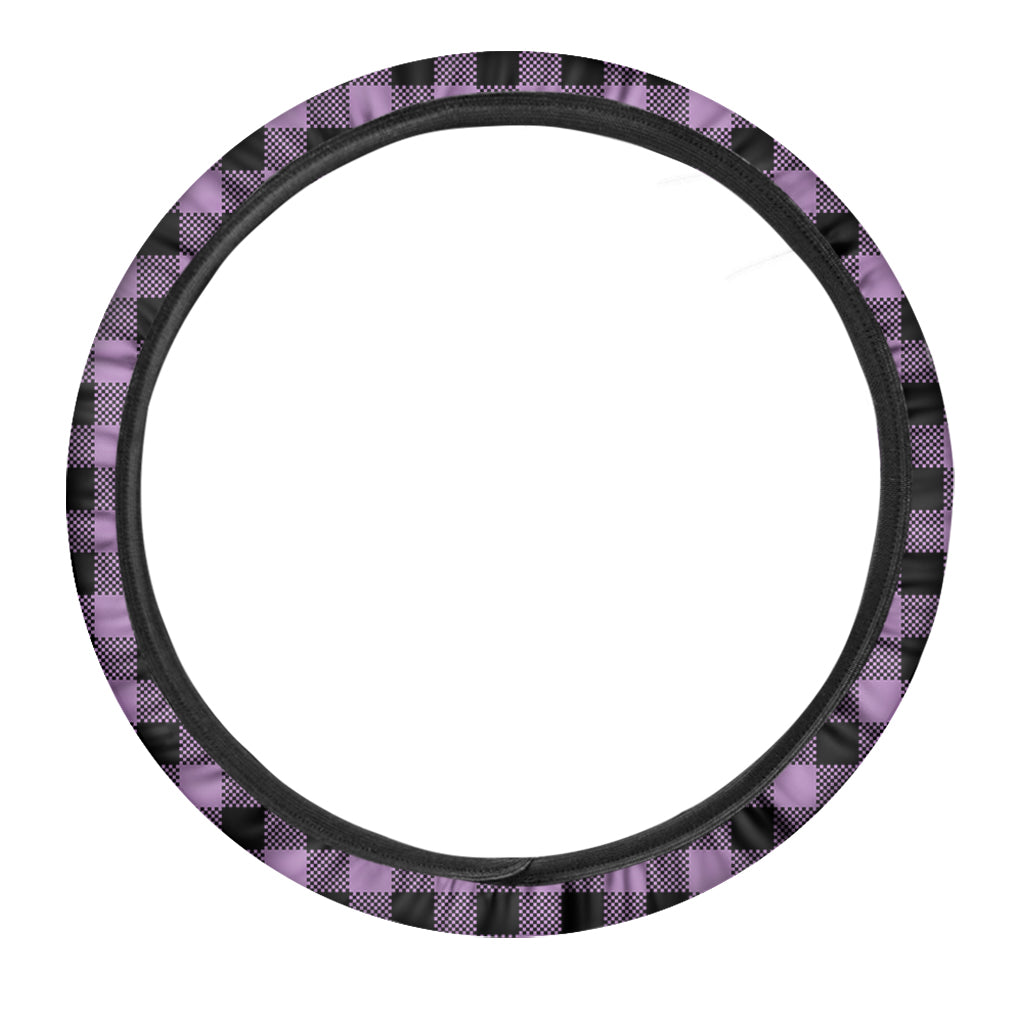 Purple Buffalo Plaid Print Car Steering Wheel Cover