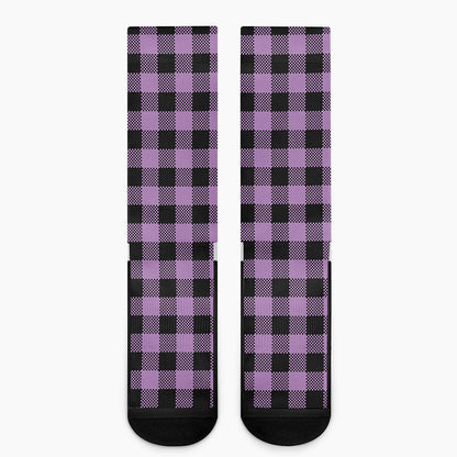 Purple Buffalo Plaid Print Crew Socks