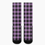 Purple Buffalo Plaid Print Crew Socks