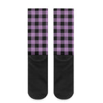 Purple Buffalo Plaid Print Crew Socks