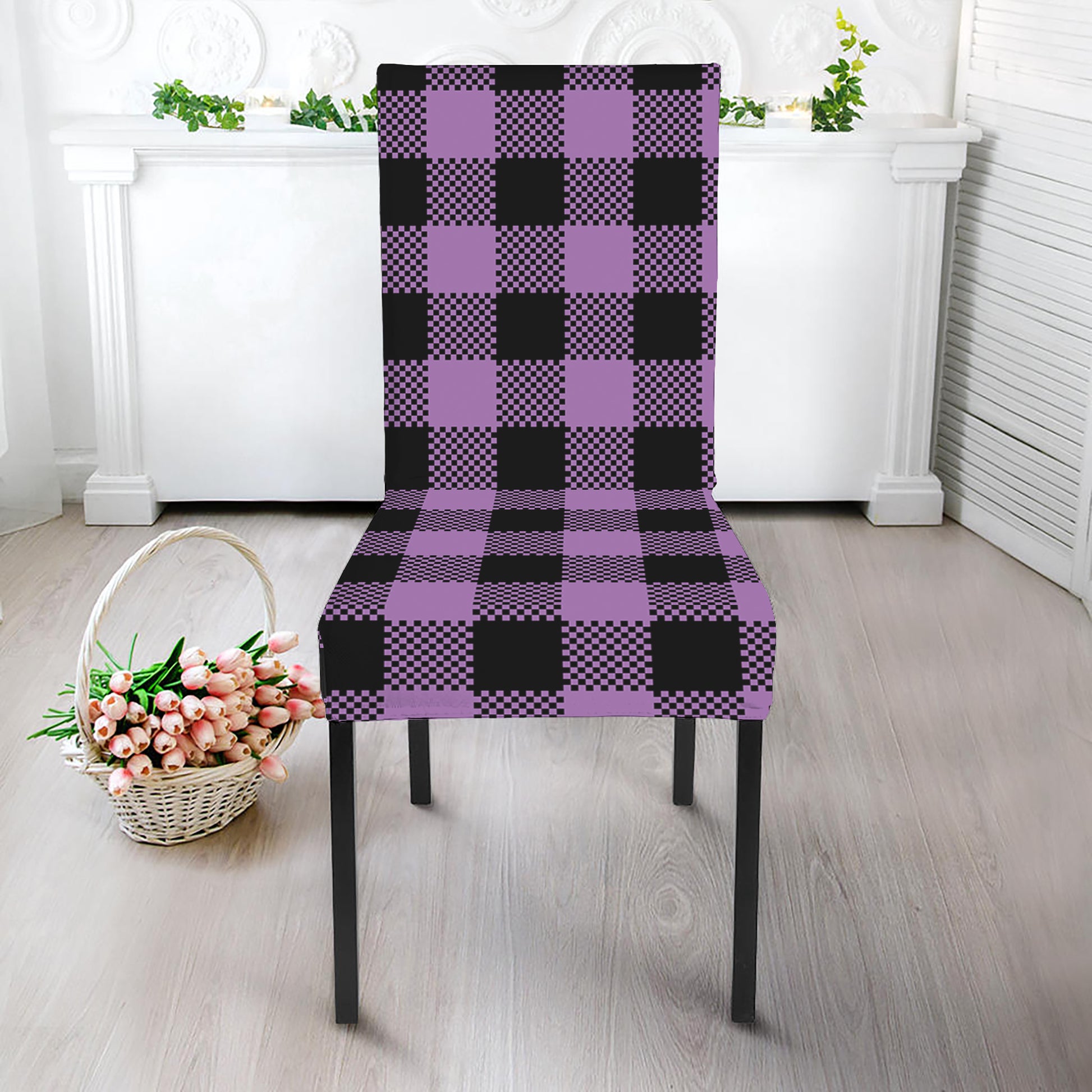 Purple Buffalo Plaid Print Dining Chair Slipcover