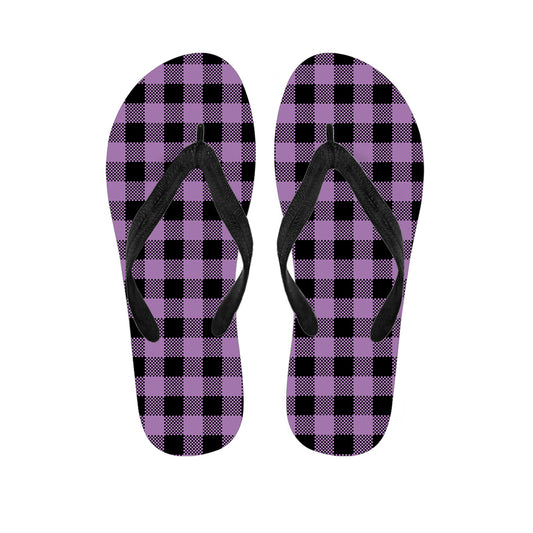 Purple Buffalo Plaid Print Flip Flops