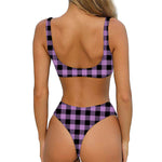 Purple Buffalo Plaid Print Front Bow Tie Bikini
