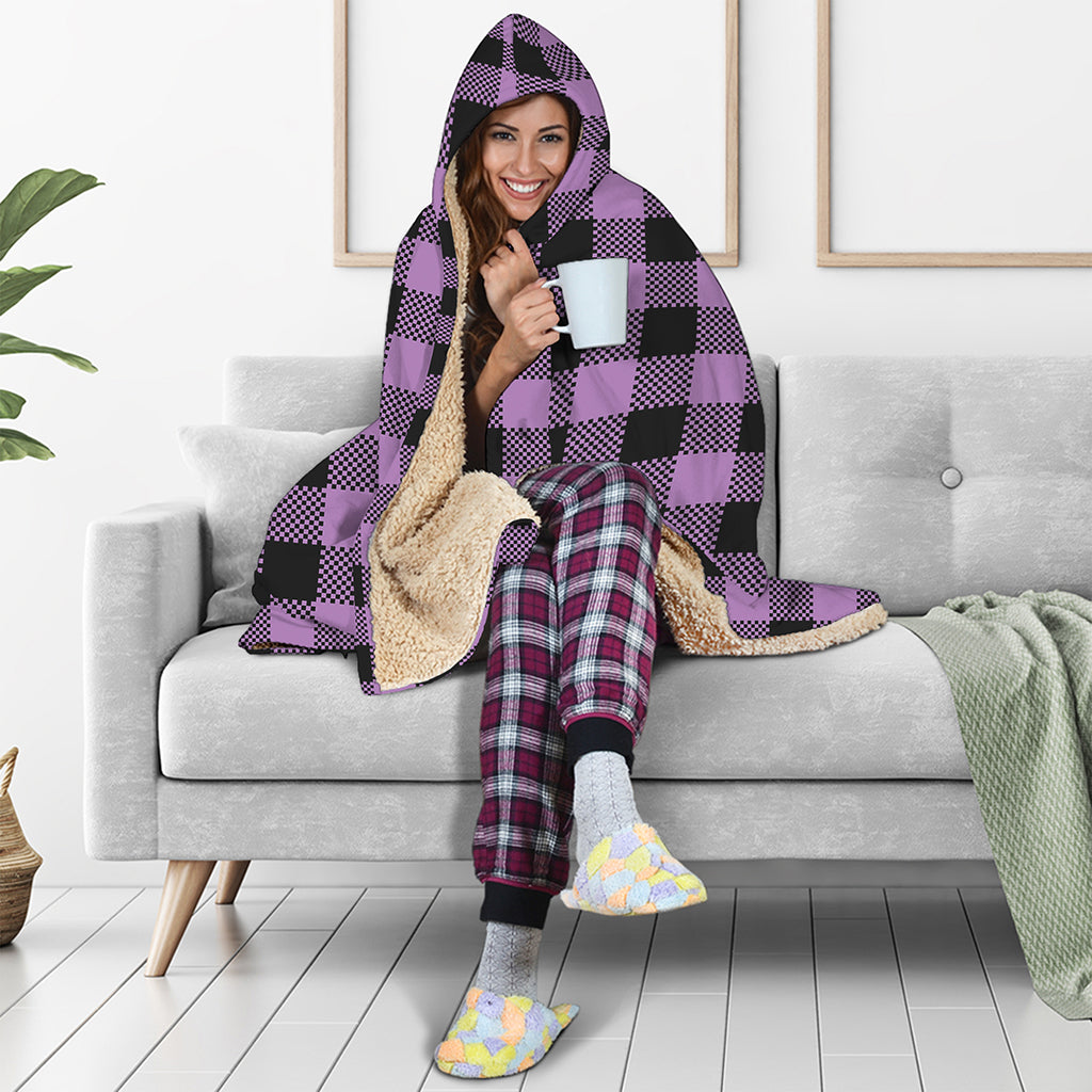 Purple Buffalo Plaid Print Hooded Blanket