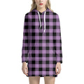 Purple Buffalo Plaid Print Pullover Hoodie Dress