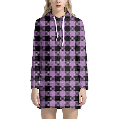 Purple Buffalo Plaid Print Hoodie Dress