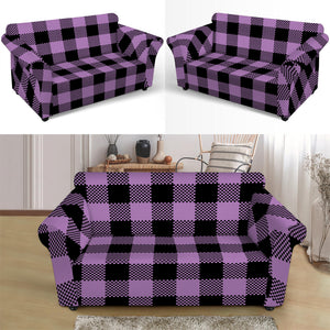 Purple Buffalo Plaid Print Loveseat Slipcover