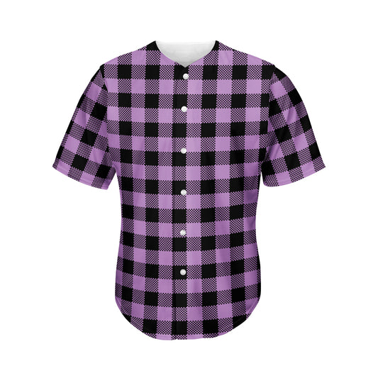 Purple Buffalo Plaid Print Men's Baseball Jersey