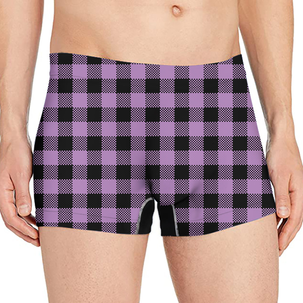 Purple Buffalo Plaid Print Men's Boxer Briefs