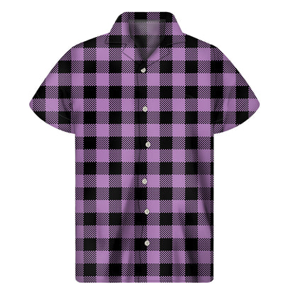 Purple Buffalo Plaid Print Men's Short Sleeve Shirt