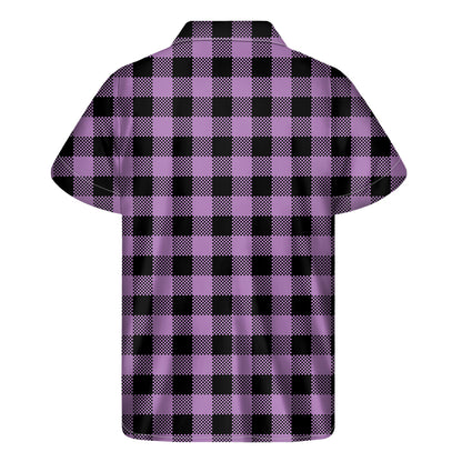 Purple Buffalo Plaid Print Men's Short Sleeve Shirt