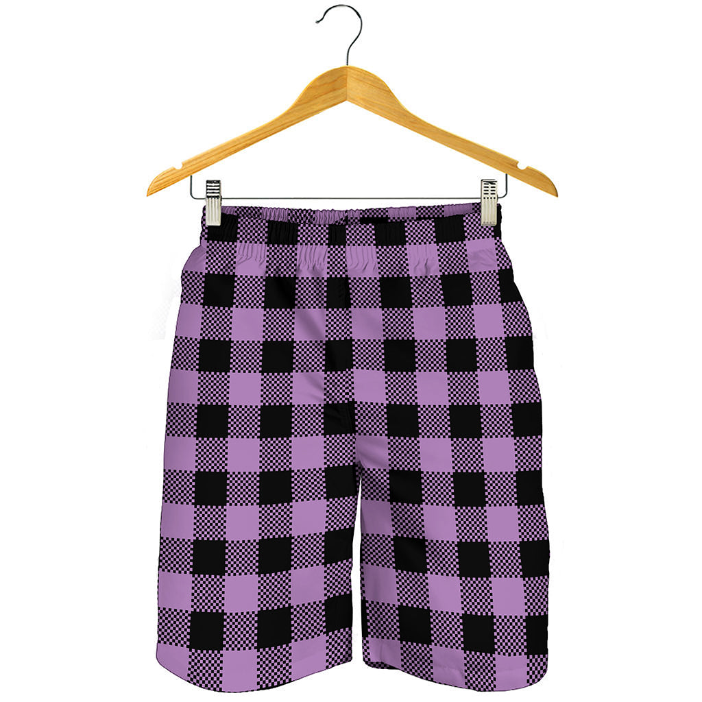 Purple Buffalo Plaid Print Men's Shorts
