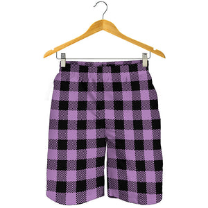 Purple Buffalo Plaid Print Men's Shorts
