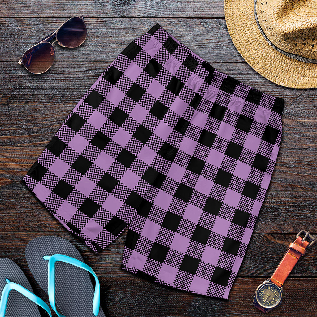 Purple Buffalo Plaid Print Men's Shorts