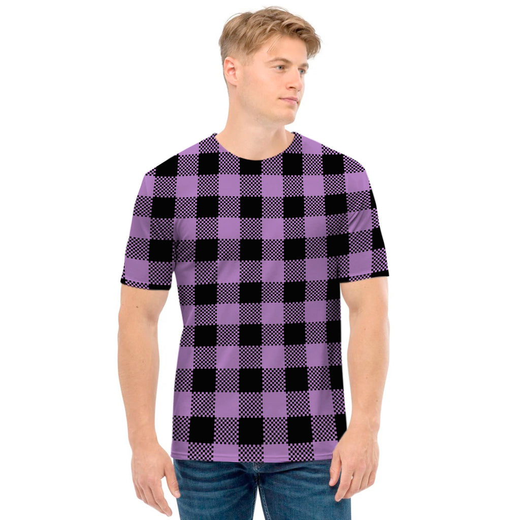 Purple Buffalo Plaid Print Men's T-Shirt