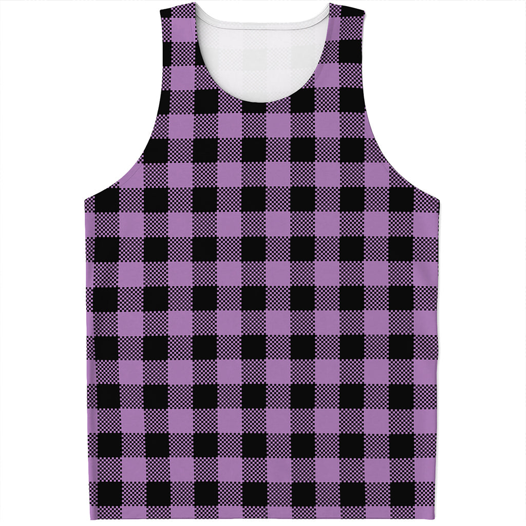 Purple Buffalo Plaid Print Men's Tank Top