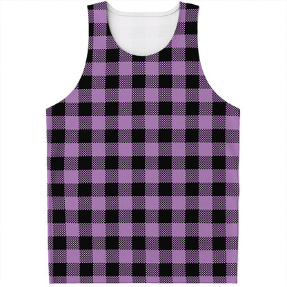 Purple Buffalo Plaid Print Men's Tank Top