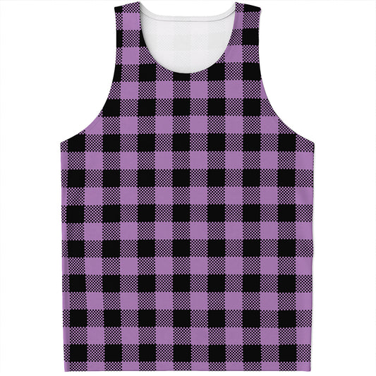 Purple Buffalo Plaid Print Men's Tank Top