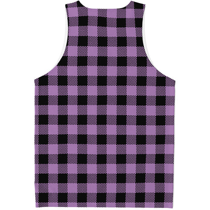 Purple Buffalo Plaid Print Men's Tank Top