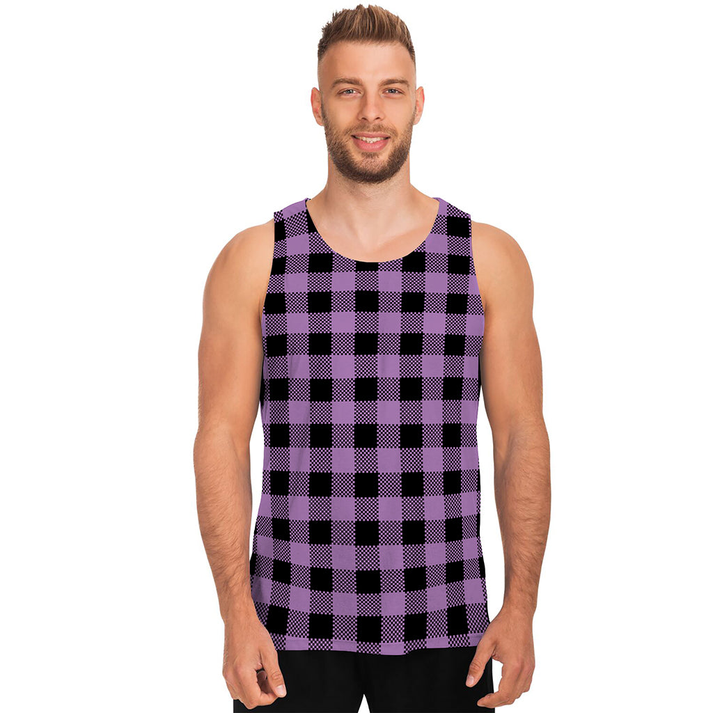 Purple Buffalo Plaid Print Men's Tank Top
