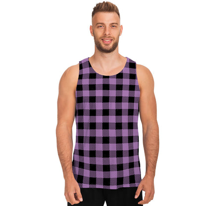 Purple Buffalo Plaid Print Men's Tank Top