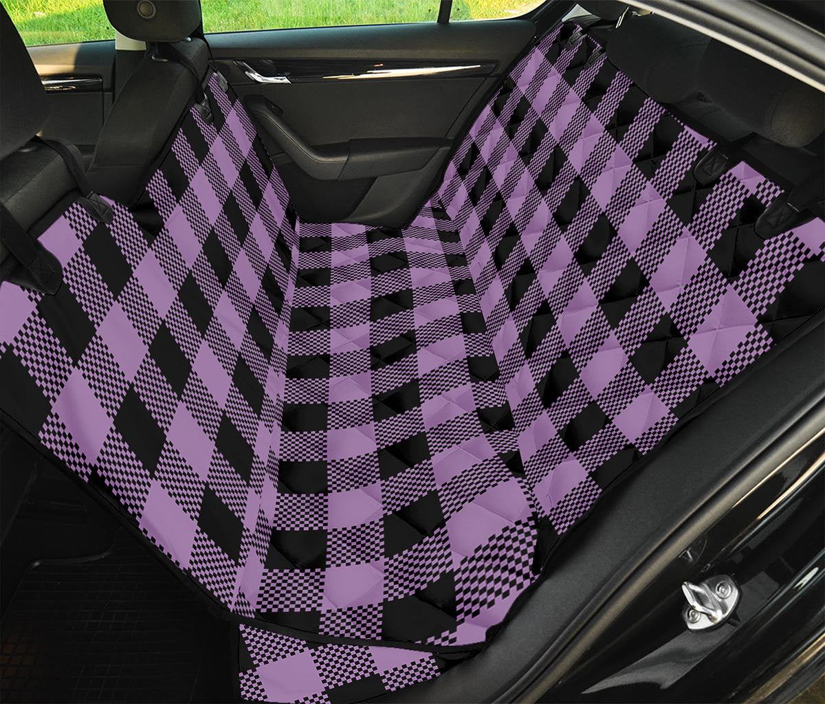 Purple Buffalo Plaid Print Pet Car Back Seat Cover