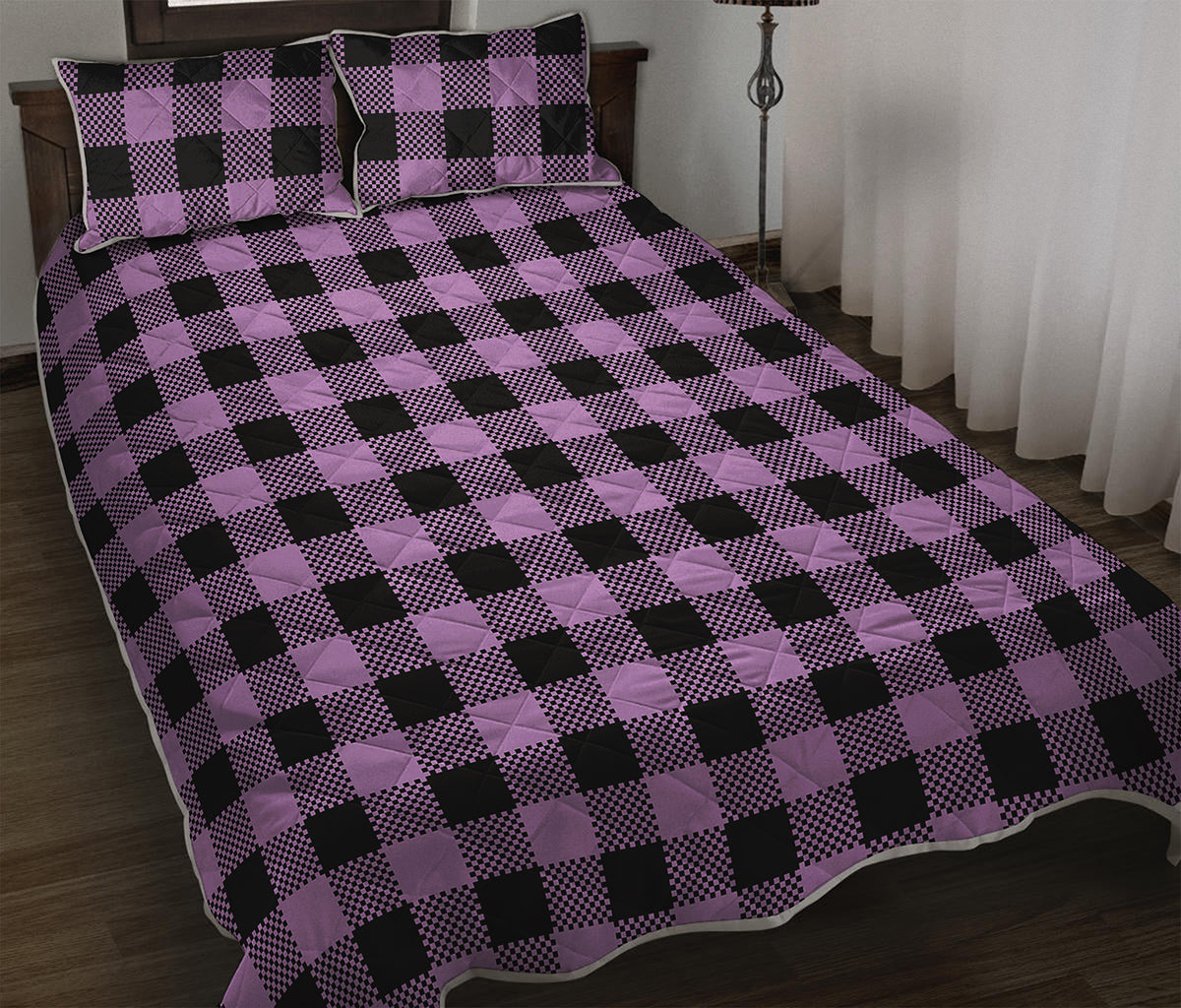 Purple Buffalo Plaid Print Quilt Bed Set