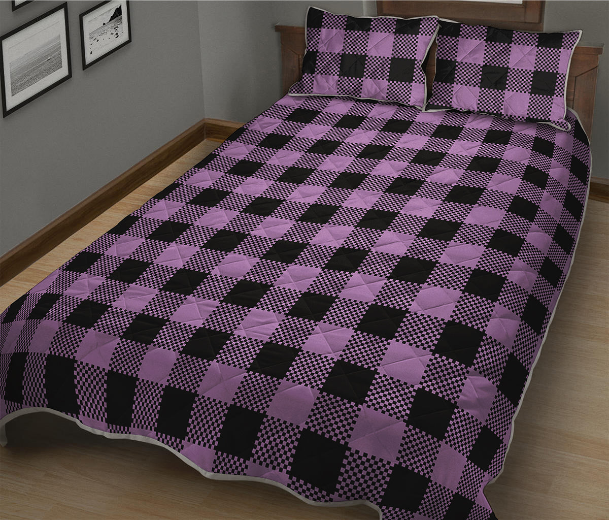 Purple Buffalo Plaid Print Quilt Bed Set