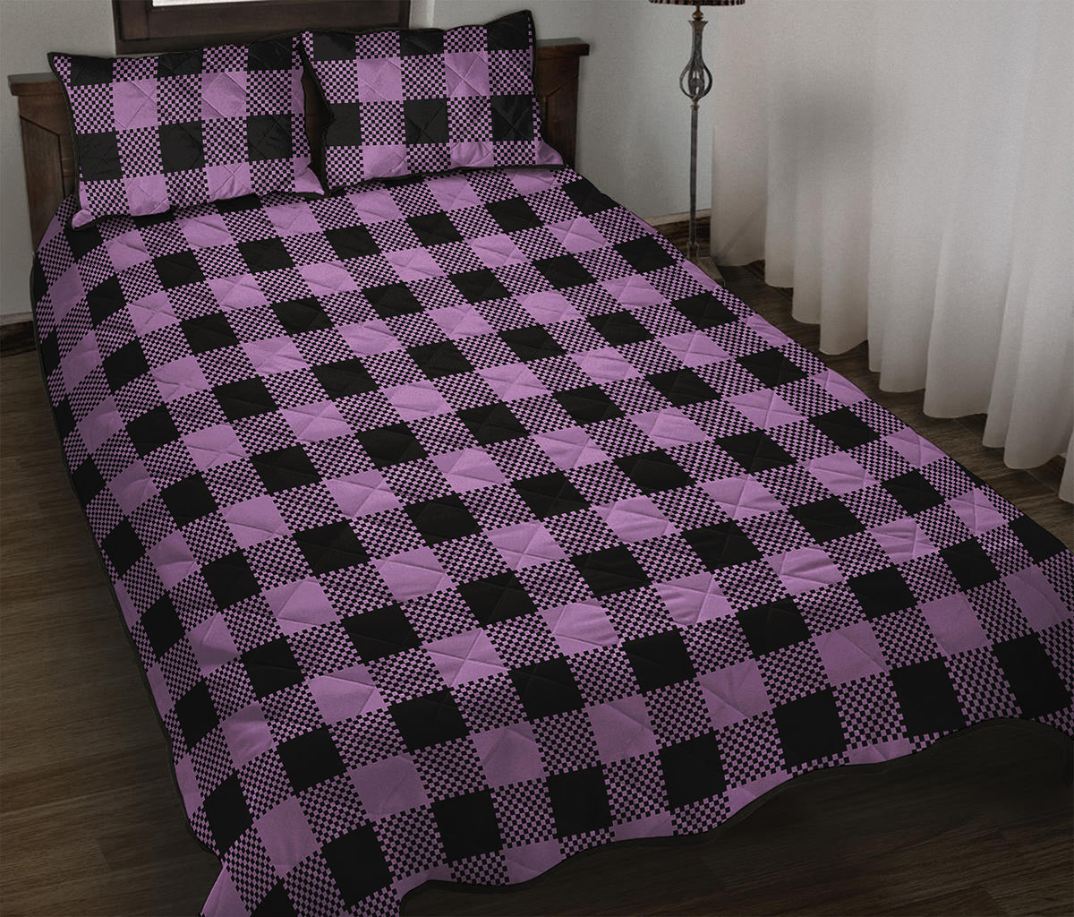 Purple Buffalo Plaid Print Quilt Bed Set
