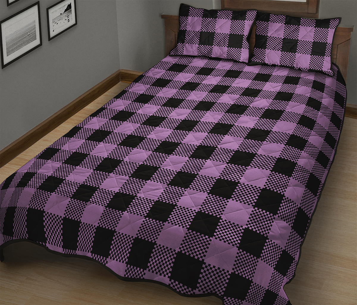 Purple Buffalo Plaid Print Quilt Bed Set