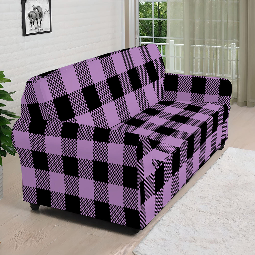 Purple Buffalo Plaid Print Sofa Cover