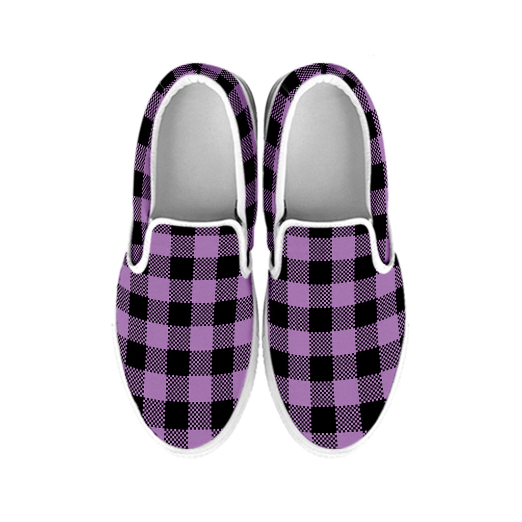 Purple Buffalo Plaid Print White Slip On Shoes
