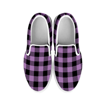 Purple Buffalo Plaid Print White Slip On Shoes