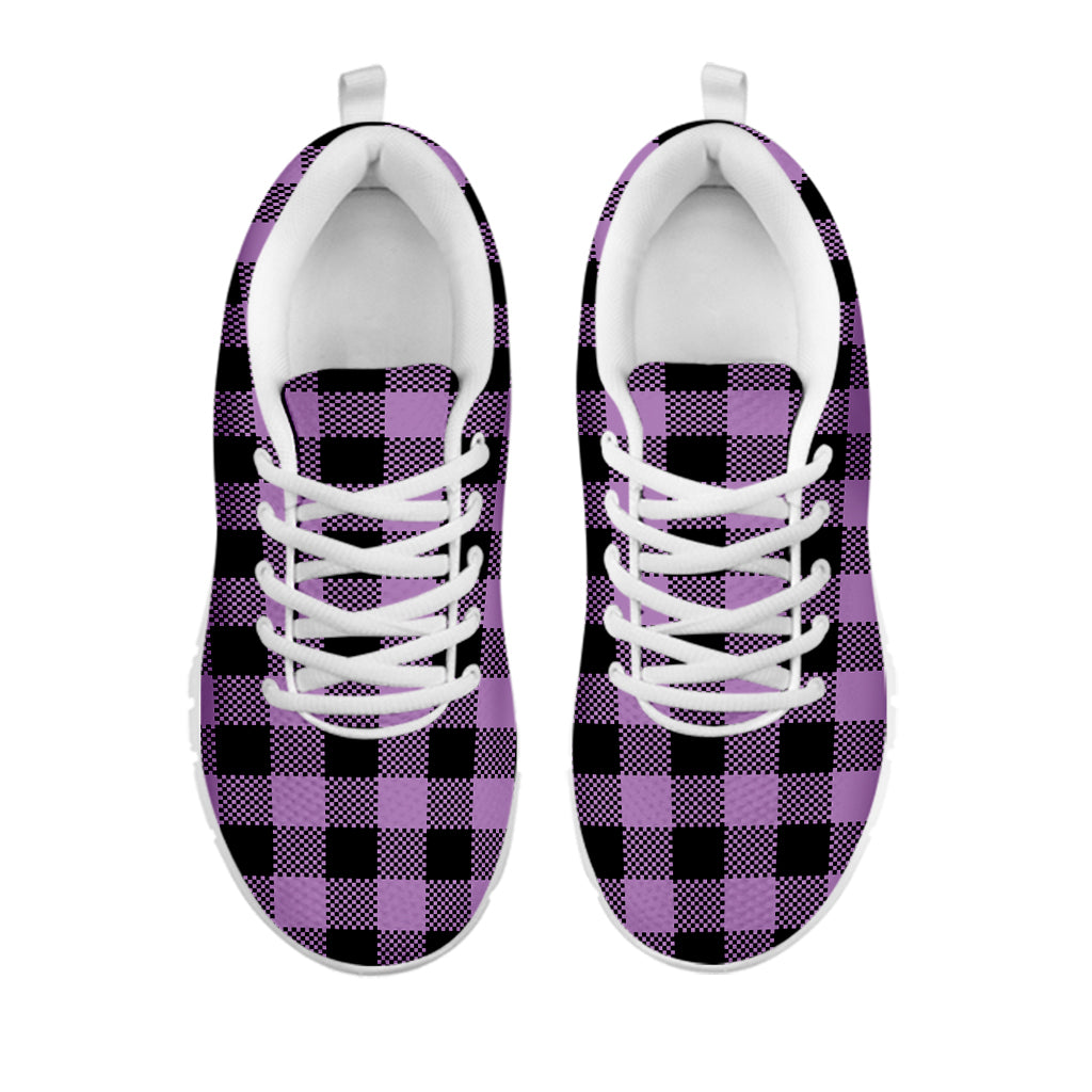 Purple Buffalo Plaid Print White Sneakers