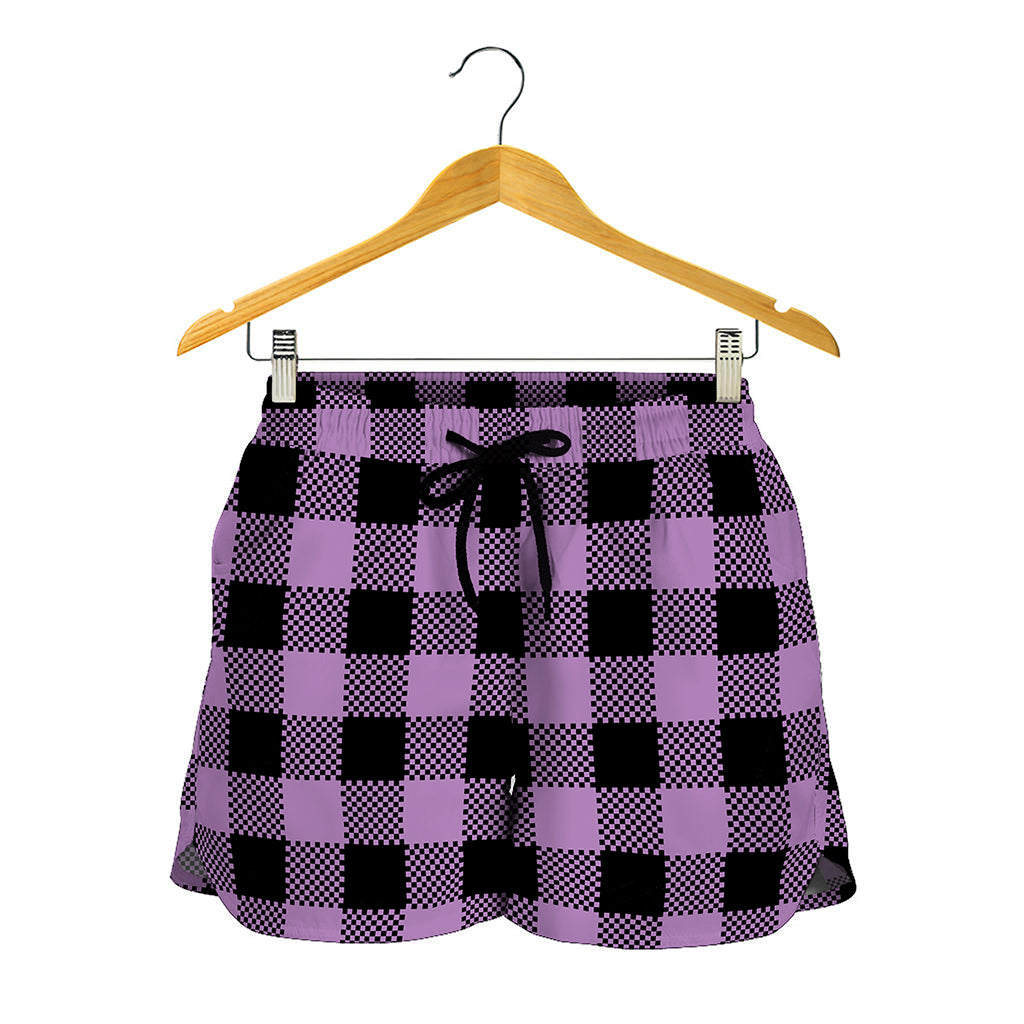 Purple Buffalo Plaid Print Women's Shorts