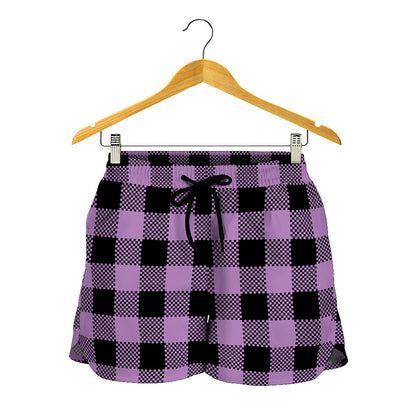 Purple Buffalo Plaid Print Women's Shorts