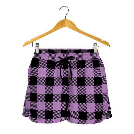 Purple Buffalo Plaid Print Women's Shorts