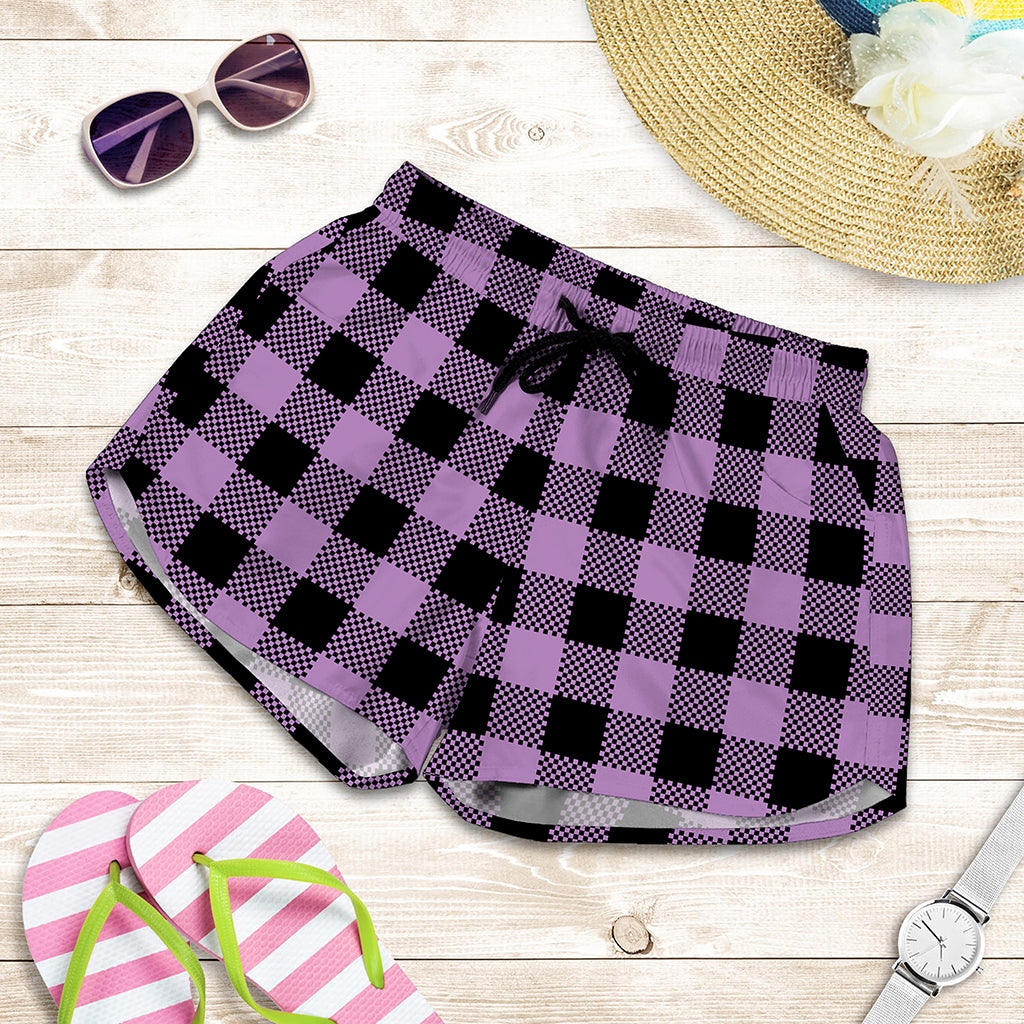 Purple Buffalo Plaid Print Women's Shorts