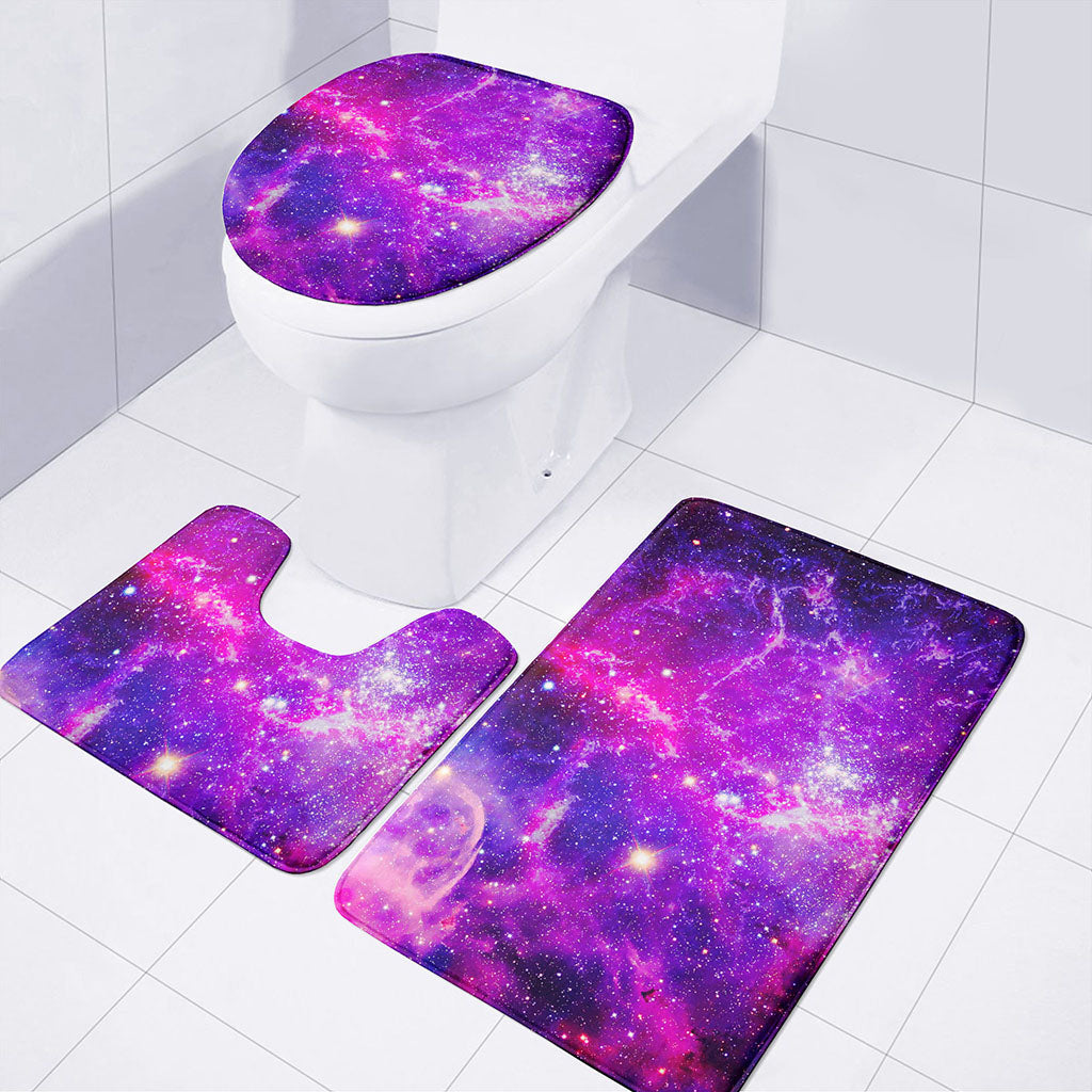 Purple Bursting Galaxy Space Print 3 Piece Bath Mat Set