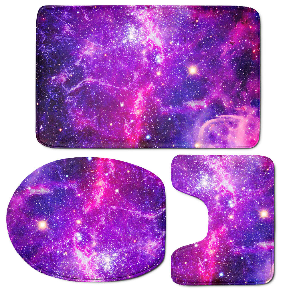Purple Bursting Galaxy Space Print 3 Piece Bath Mat Set