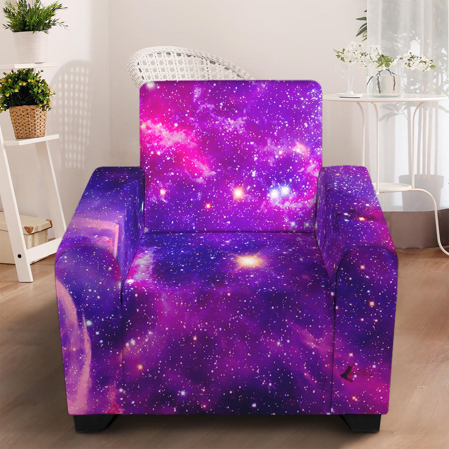 Purple Bursting Galaxy Space Print Armchair Slipcover