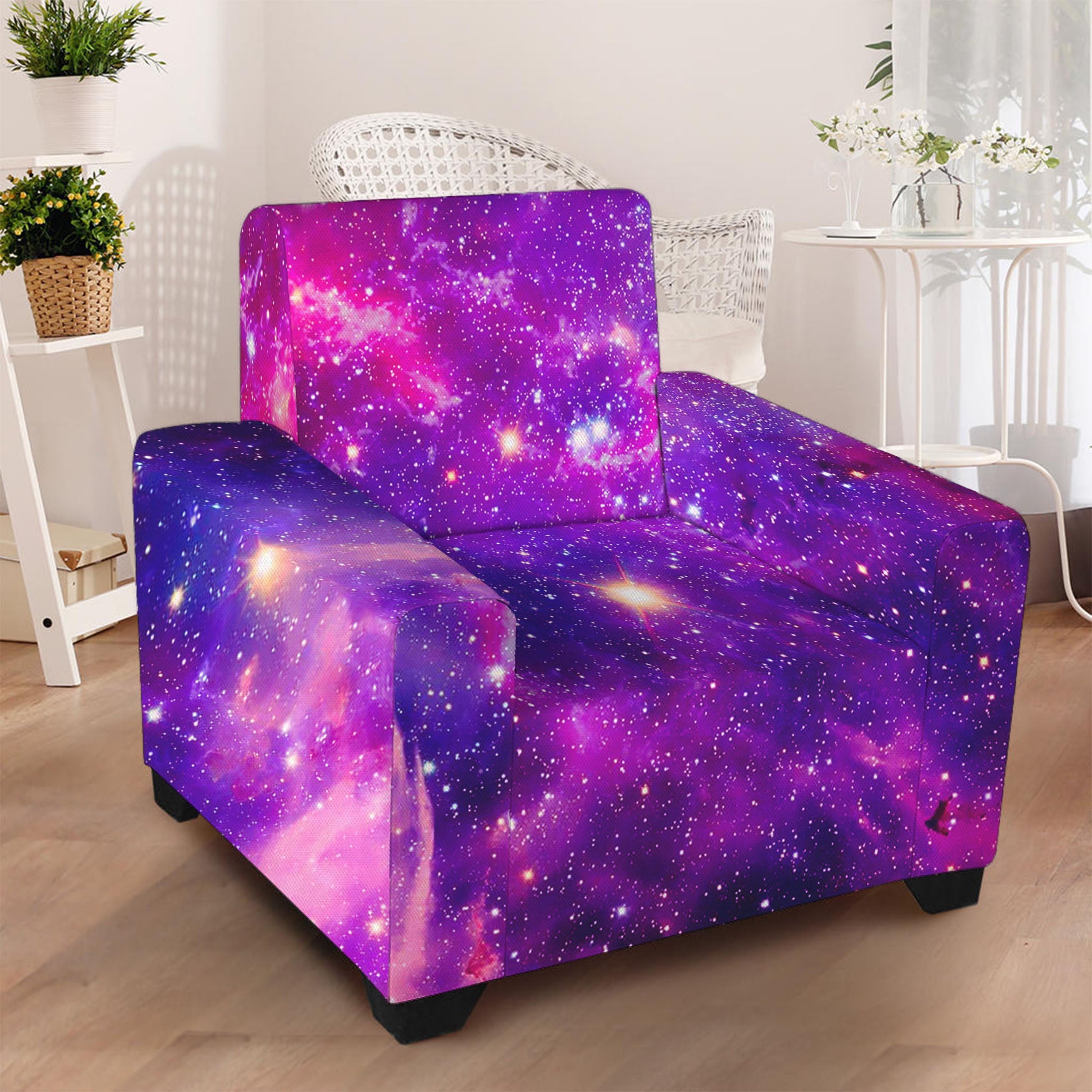 Purple Bursting Galaxy Space Print Armchair Slipcover