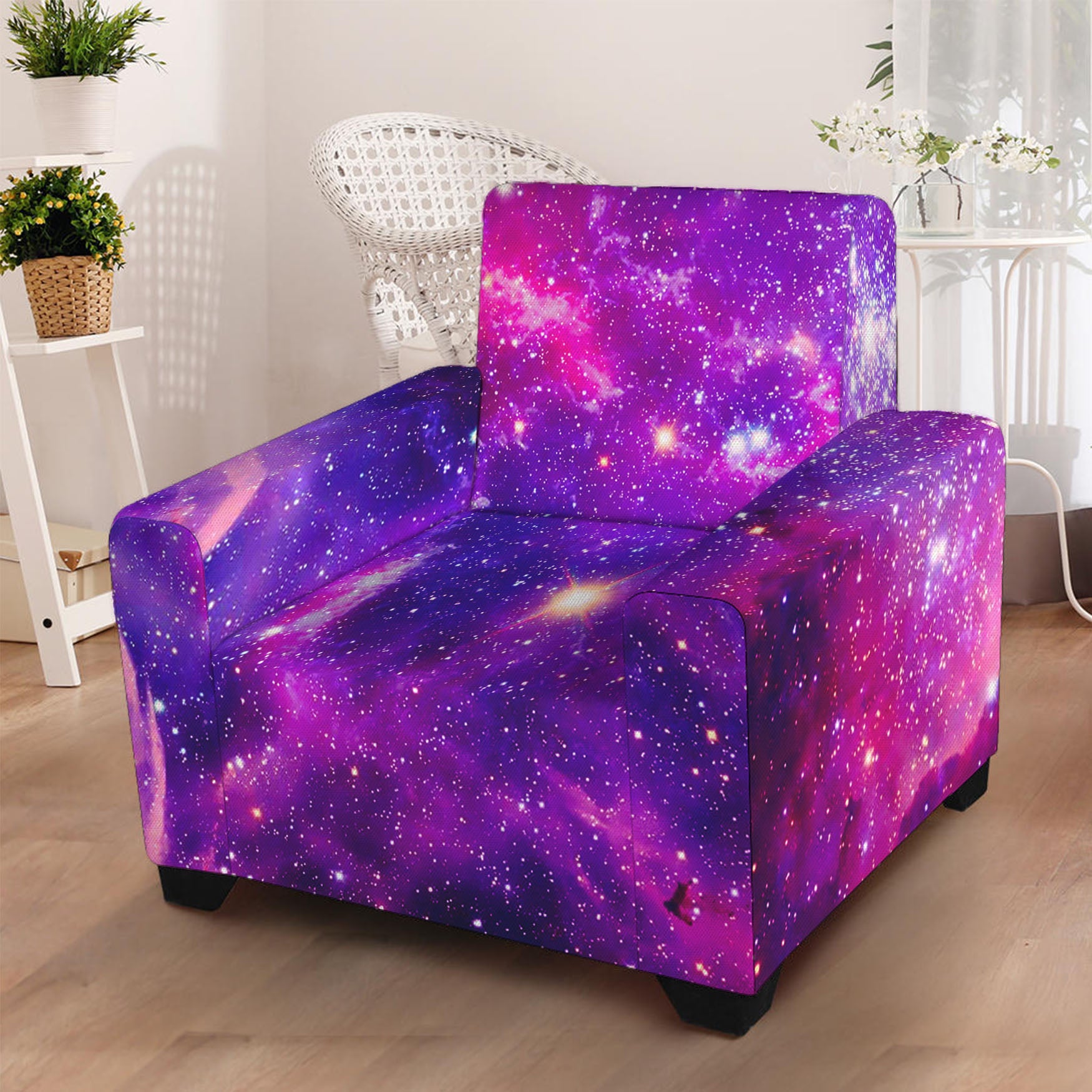 Purple Bursting Galaxy Space Print Armchair Slipcover