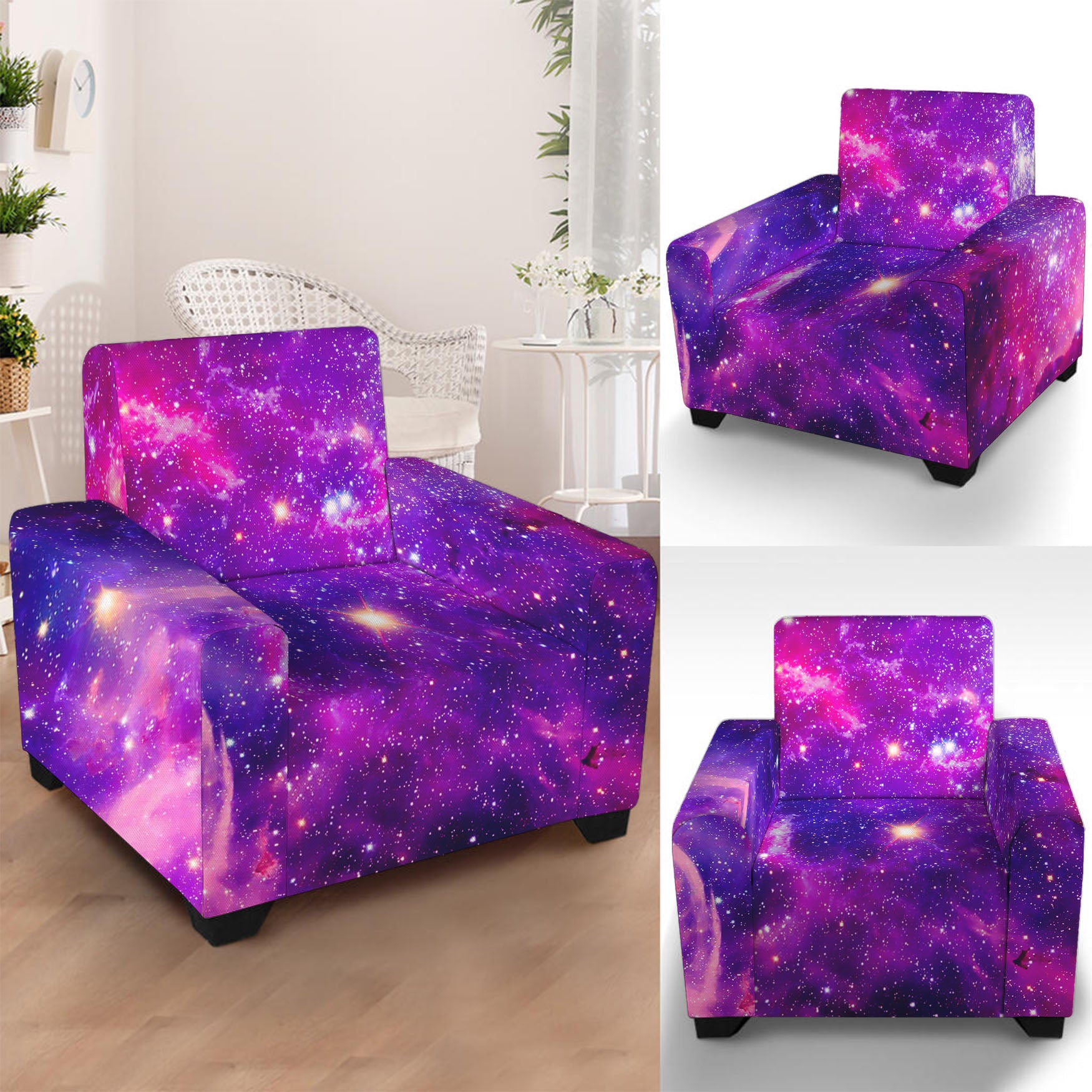 Purple Bursting Galaxy Space Print Armchair Slipcover