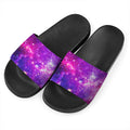 Purple Bursting Galaxy Space Print Black Slide Sandals