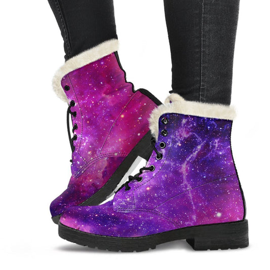 Purple Bursting Galaxy Space Print Comfy Boots GearFrost