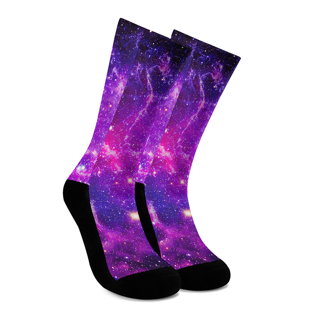 Purple Bursting Galaxy Space Print Crew Socks