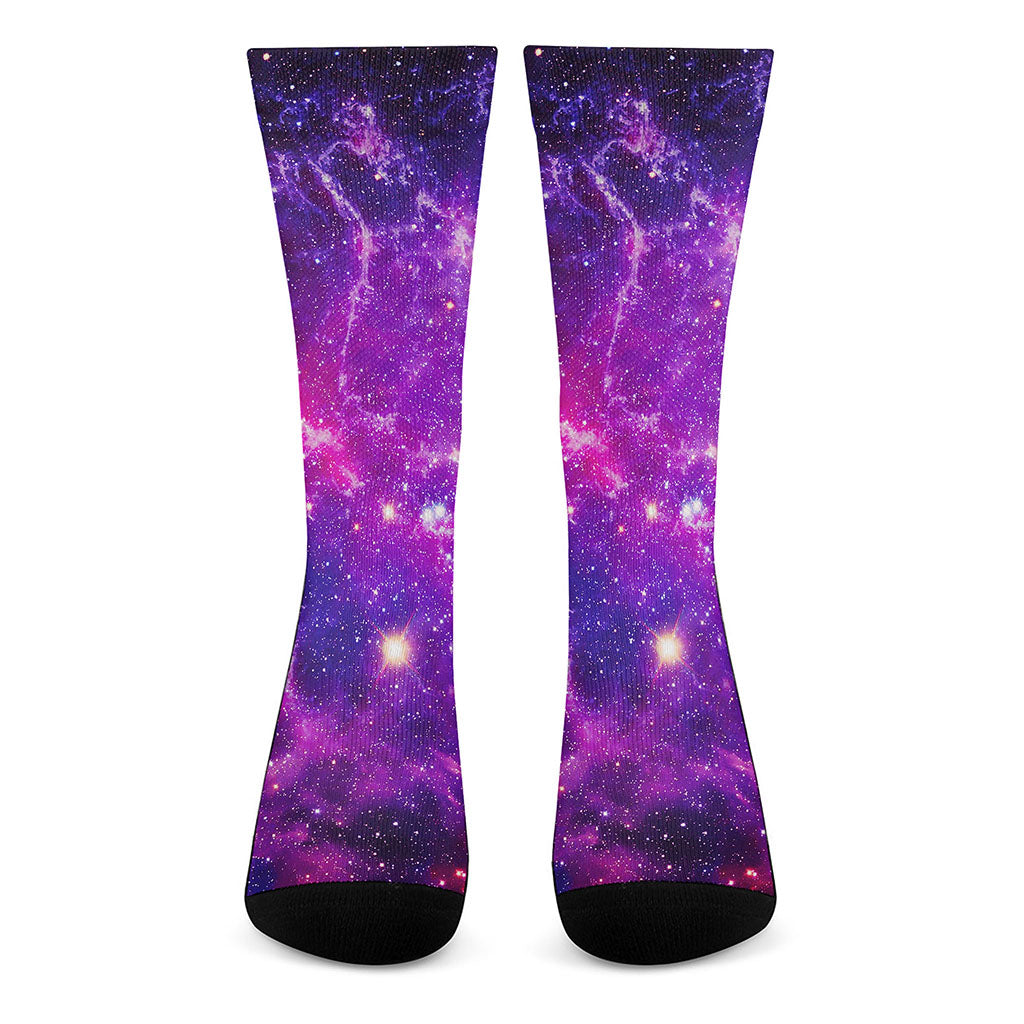 Purple Bursting Galaxy Space Print Crew Socks