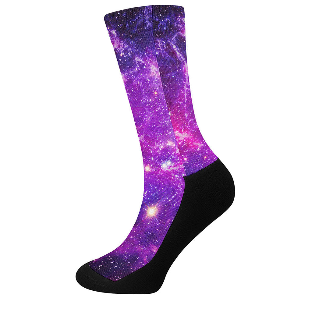 Purple Bursting Galaxy Space Print Crew Socks