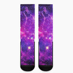 Purple Bursting Galaxy Space Print Crew Socks